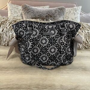 VERA BRADLEY Charcoal Medallions Iconic Glenna Satchel Gray Black White Quilted